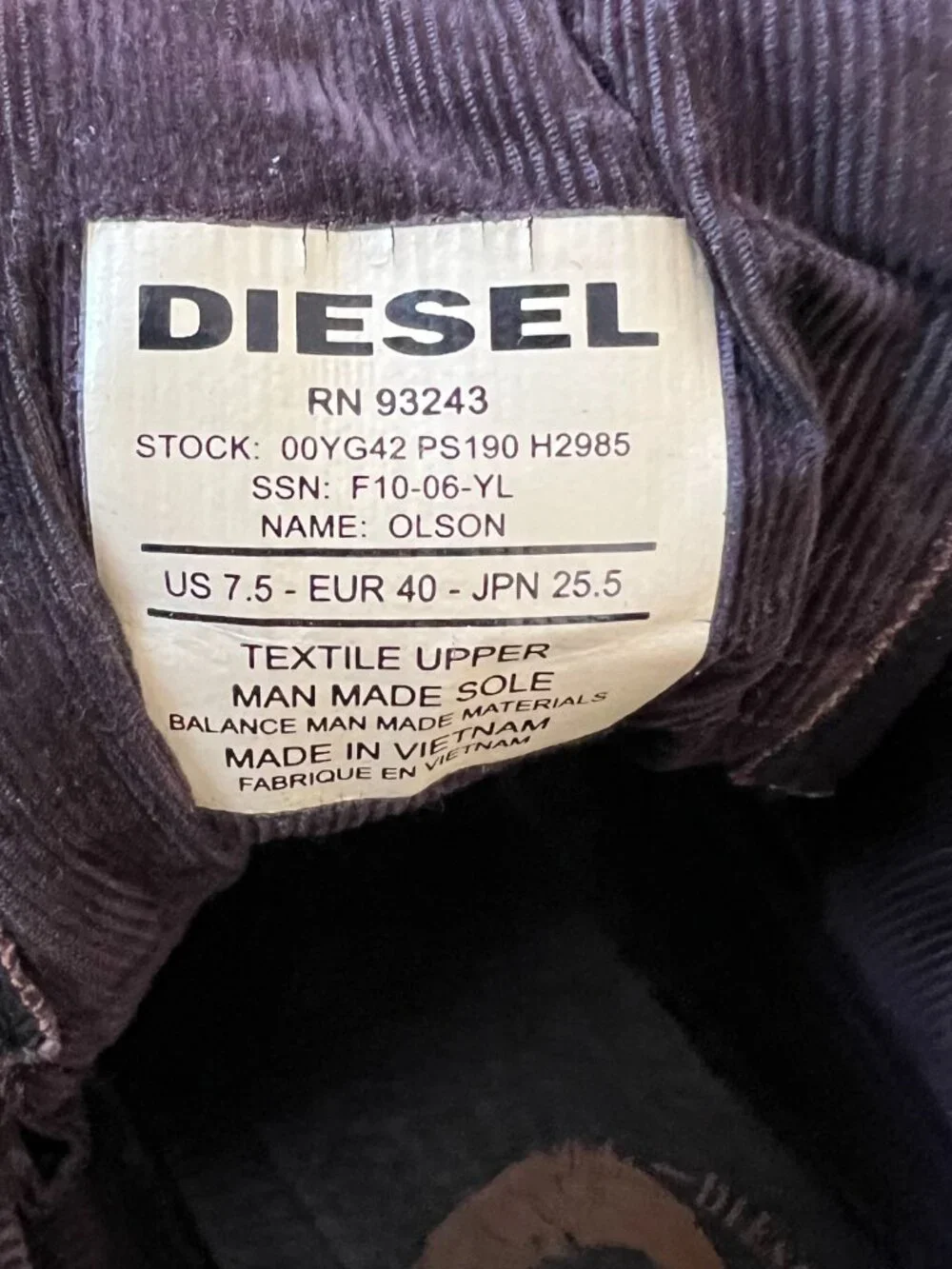 Diesel hiking boots Olson Village Lace up ankle brown coated canvas Mens 7.5
